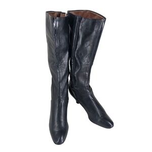 Peter Kaiser Black Leather Tall Boots Kitten Heel Womens 8 Medium Germany Made